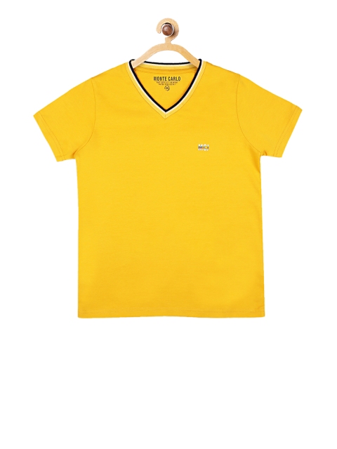 Monte Carlo Boys Yellow Solid V-Neck T-shirt