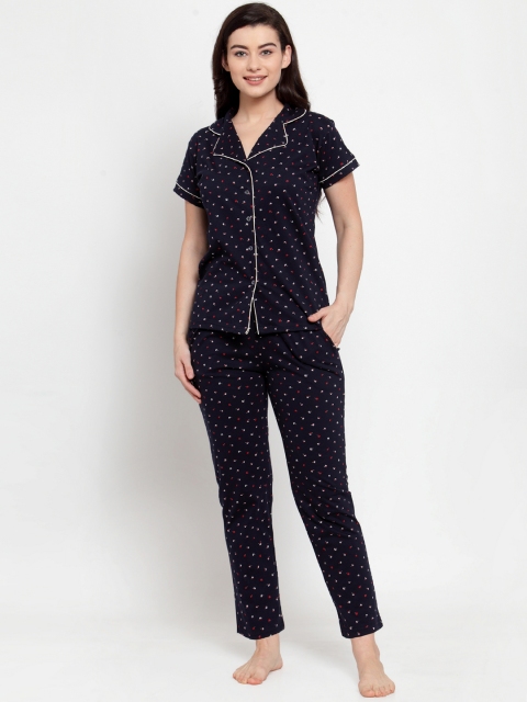 Secret Wish Women Navy Blue Printed Night suit