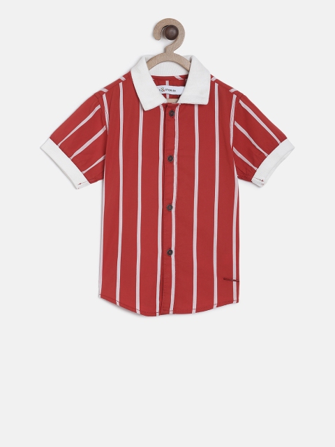 TALES & STORIES Boys Red & White Regular Fit Striped Casual Shirt