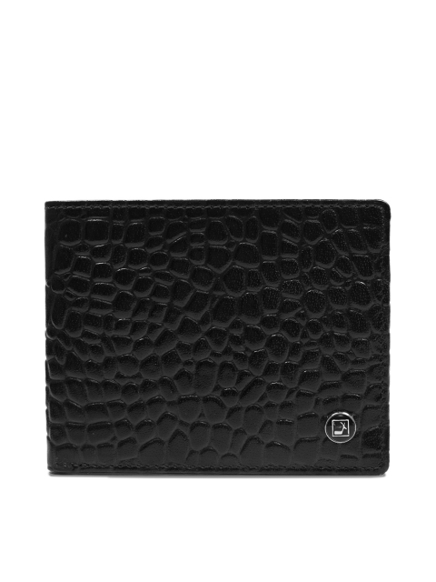 Da Milano Men Black Textured Leather Two Fold Wallet