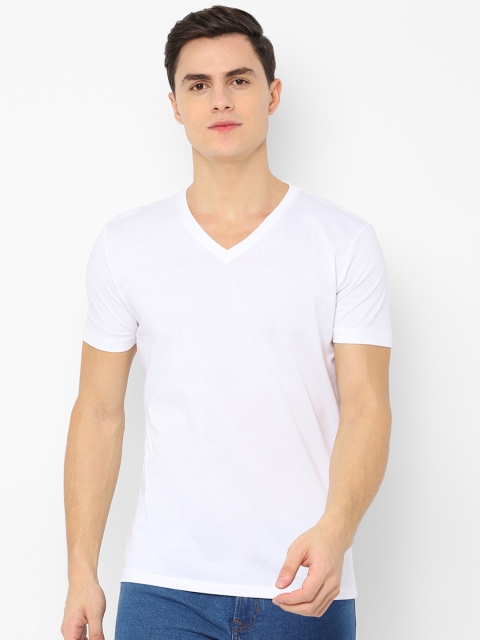 Allen Solly Men White Solid V-Neck T-shirt