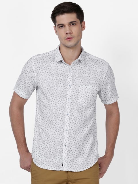 t-base Men White & Grey Printed Regular Fit Casual Shirt