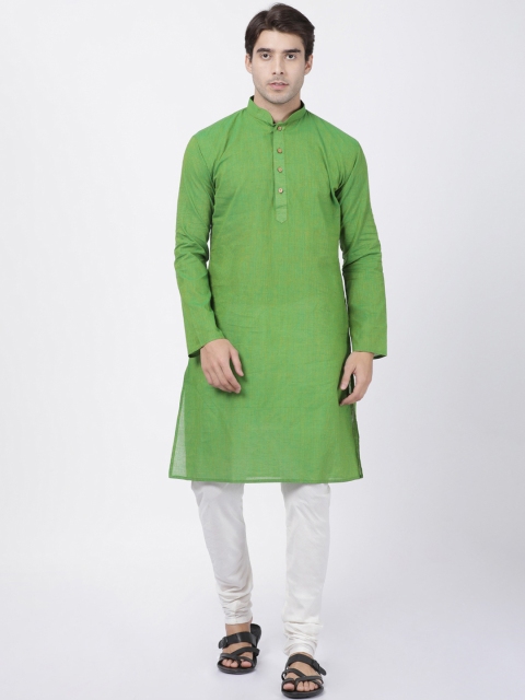 VASTRAMAY Men Green & White Striped Kurta with Pyjamas