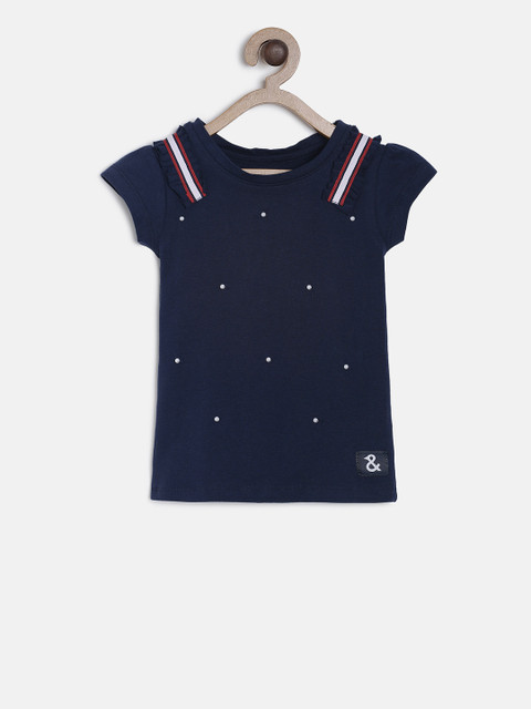 TALES & STORIES Girls Blue Striped Round Neck T-shirt 
TALES & STORIES Girls Blue Striped Round Neck T-shirt