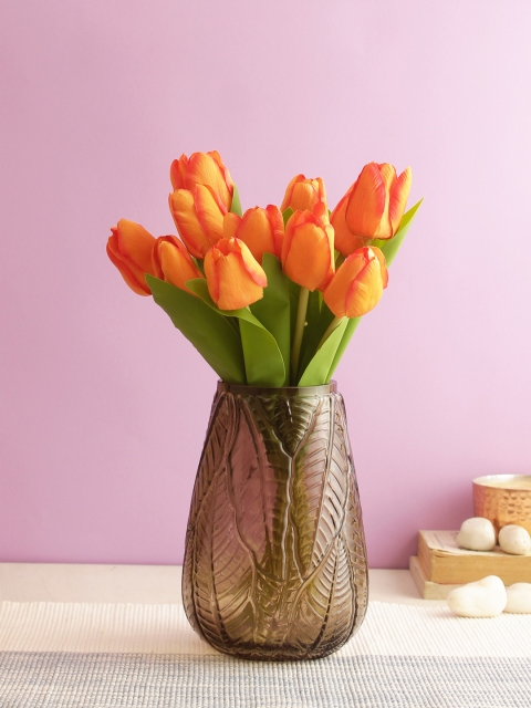 Aapno Rajasthan Set Of 12 Orange & Green Artificial Tulip Flower Stems