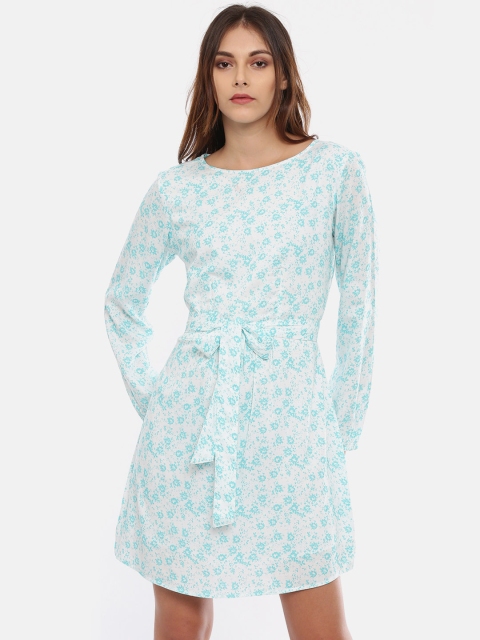 IDK Women White Printed Fit and Flare Dress