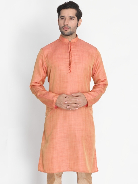 VASTRAMAY Men Pink Solid Straight Kurta, Coral