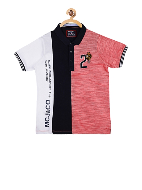 Monte Carlo Boys White & Pink Colourblocked Polo Collar T-shirt