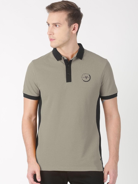 BLACK BUCK Men Grey & Black Colourblocked Polo Collar T-shirt