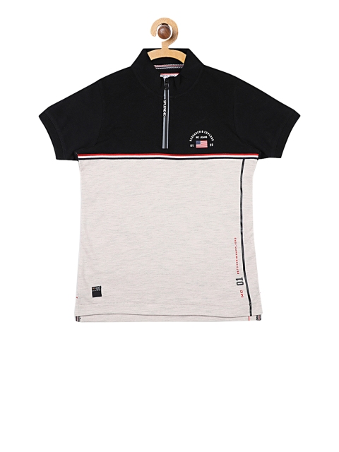 Monte Carlo Boys Black & Grey Colourblocked Polo Collar T-shirt