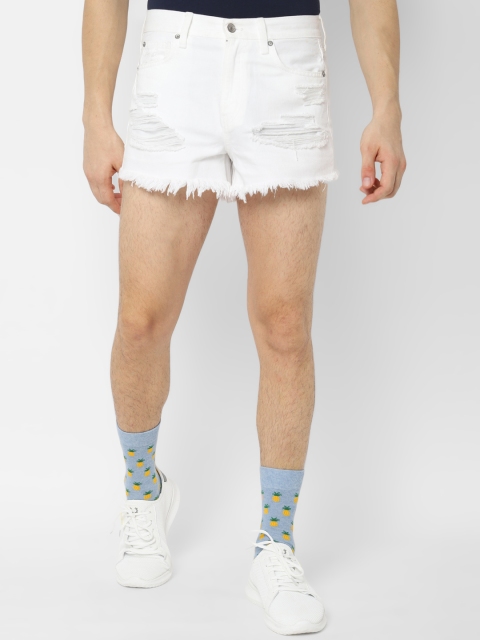 AMERICAN EAGLE OUTFITTERS Men White Solid Regular Fit Denim Shorts