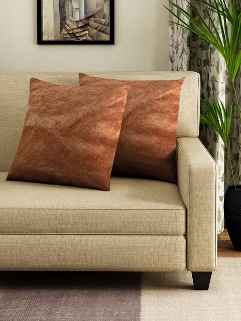 DREAM WEAVERZ Bronze-Toned Pack of 2 Solid Square Cushion Covers