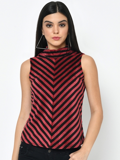 Latin Quarters Women Maroon & Black Striped Top