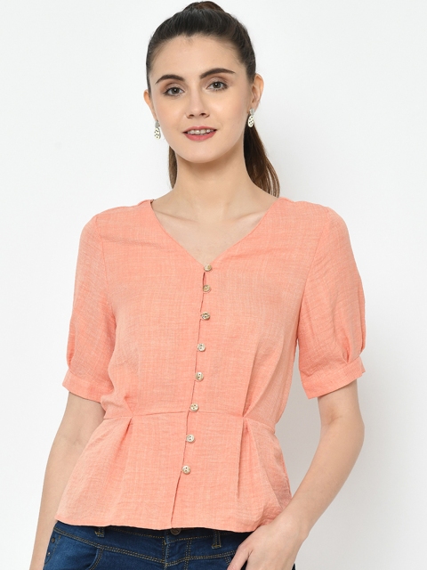 Latin Quarters Women Peach-Coloured Solid Top