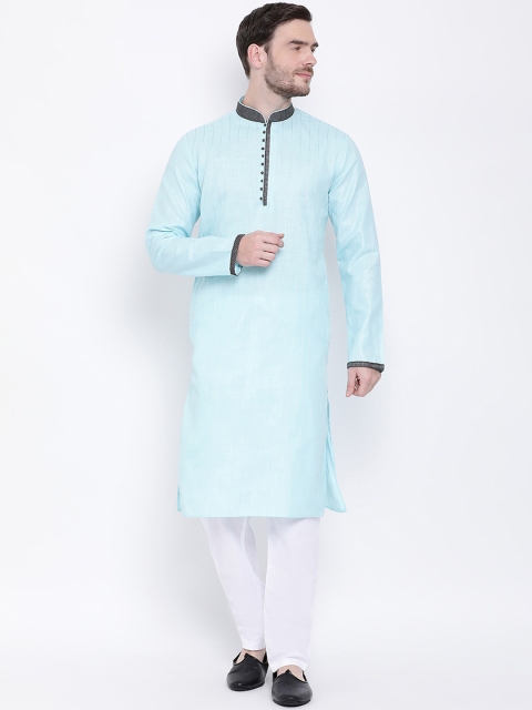 Lakshya by Manish Men Blue & White Woven Design Kurta with Churidar
