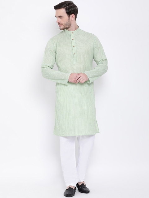 Lakshya by Manish Men Green Striped Straight Kurta