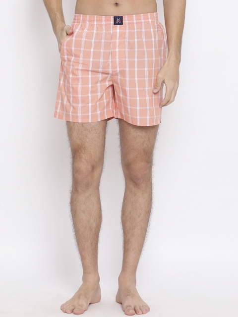 Crimsoune Club Men Peach-Coloured & White Checked Boxers