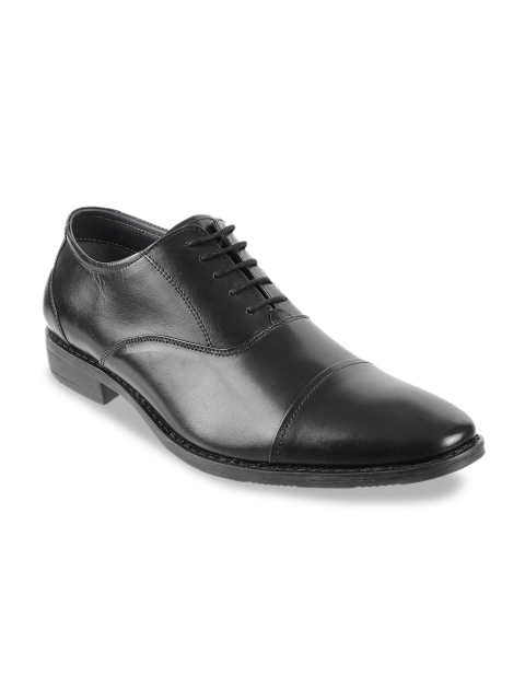 Metro Men Black Solid Leather Formal Oxfords
