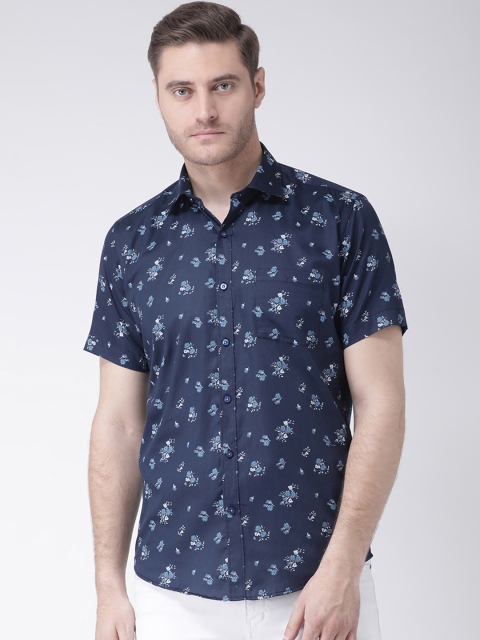Zeal Men Navy Blue Standard Regular Fit Floral Printed Casual Shirt