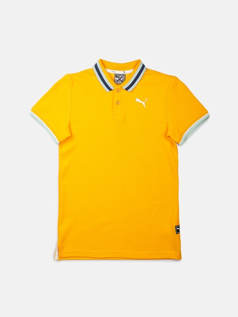 Puma Boys Yellow Solid Polo Collar T-shirt