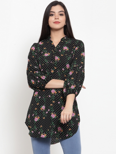 Aujjessa Women Black Printed Shirt Style Top