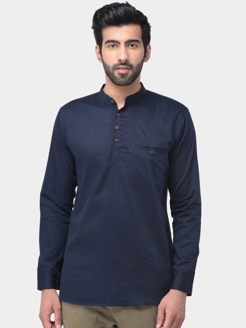 SG LEMAN Men Navy Blue Solid Straight Kurta