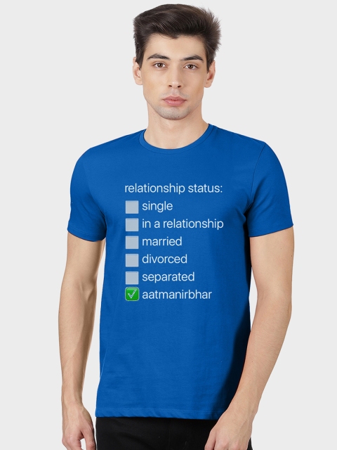 Free Authority Men Blue Printed Round Neck T-shirt