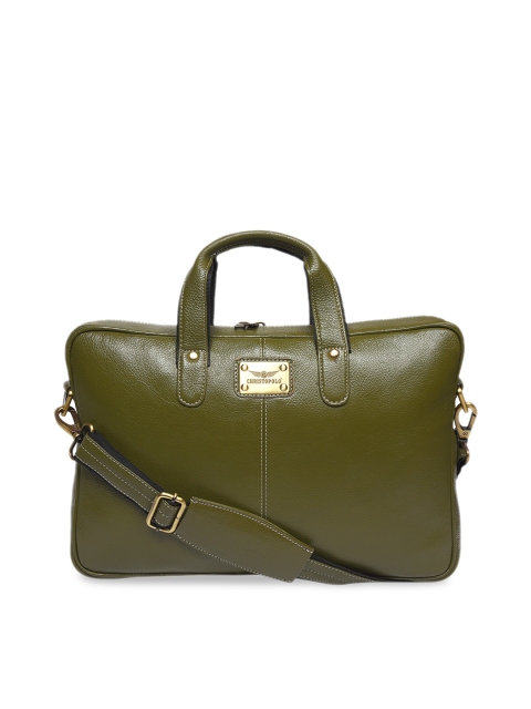 CHRISTOPOLO Unisex Olive Green Solid Laptop Bag