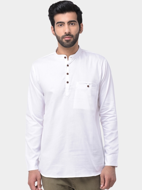 SG LEMAN Men White Solid Straight Kurta