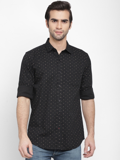 cape canary Men Black Regular Fit Printed Casual Shirt