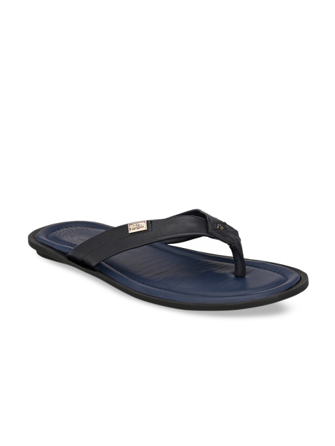 Hitz Men Navy Blue Solid Leather Comfort Sandals