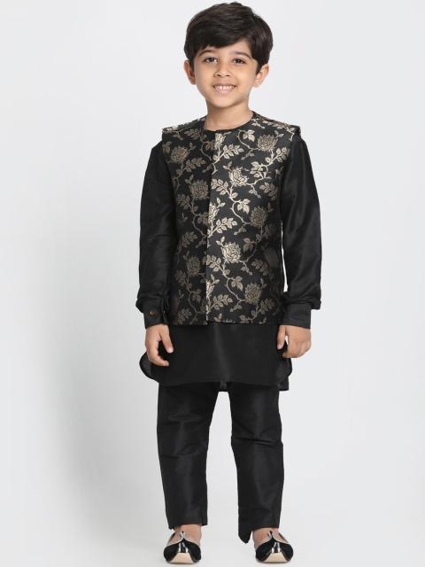 JBN Creation Boys Black Self Design Kurta with Pyjamas