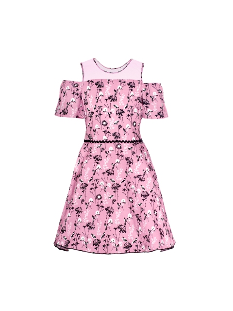 naughty ninos Girls Pink Printed Fit and Flare Dress
