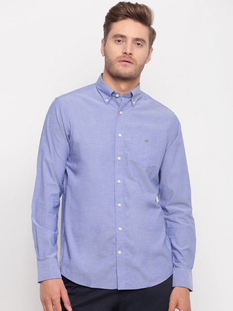 GANT Men Blue Regular Fit Solid Casual Shirt