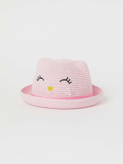 H&M Girls Rose Pink Straw Hat With Ears