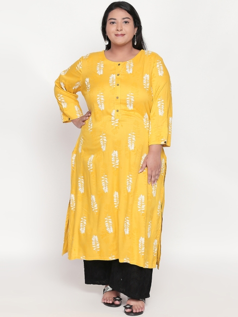 RANGMANCH PLUS by Pantaloons Women Yellow & White Printed Straight Kurta
