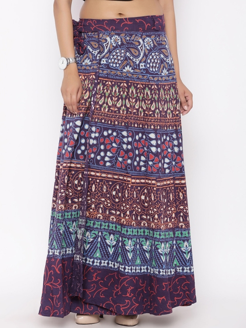 SOUNDARYA Women Purple & Blue Printed Wrap Around Maxi Skirt