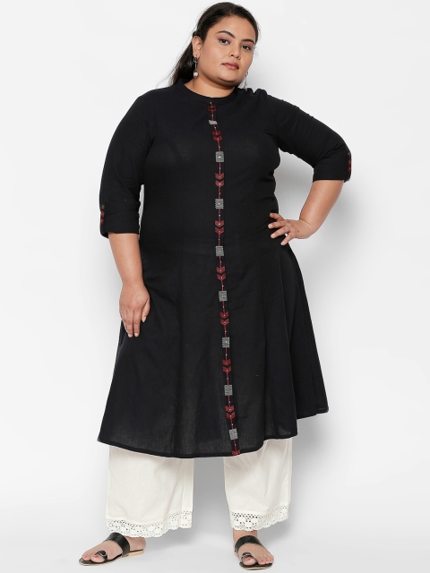 RANGMANCH PLUS by Pantaloons Women Black Solid A-Line Kurta