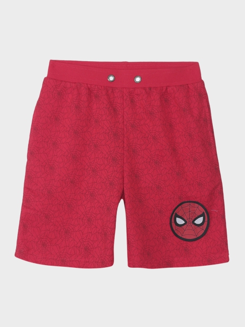Kids Ville Boys Red Spiderman Printed Regular Fit Regular Shorts