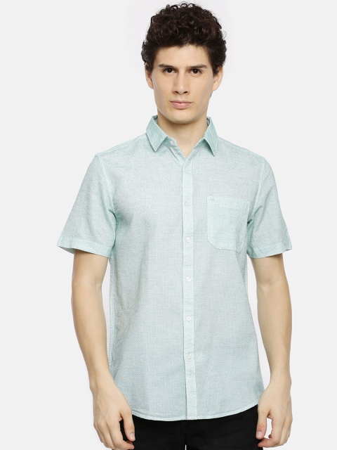 Chennis Men Green Slim Fit Self Design Casual Shirt