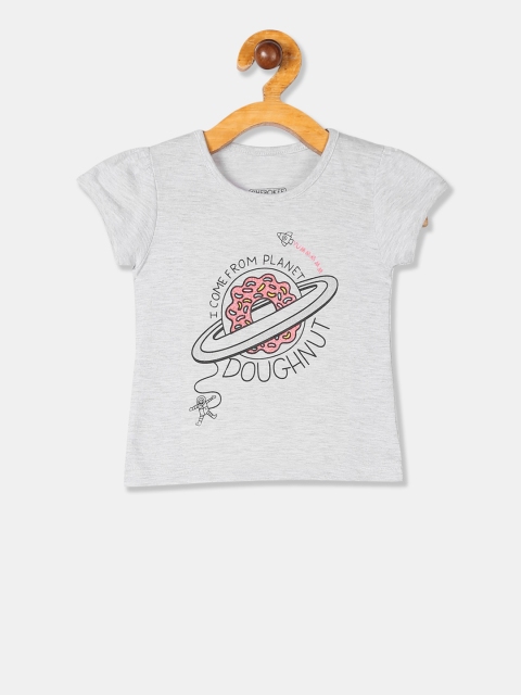 Cherokee Girls Grey Printed Round Neck T-shirt
