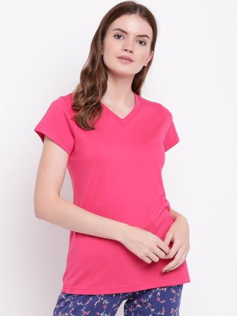 Kanvin Women Pink Solid Lounge T-Shirt