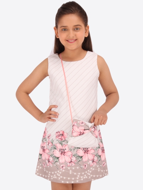 CUTECUMBER Girls Off-White & Pink Floral Printed Sheath Dress