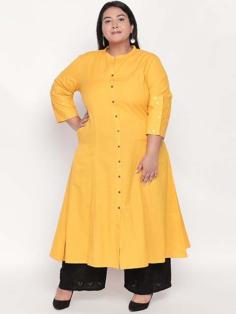 RANGMANCH PLUS by Pantaloons Women Yellow Solid A-Line Kurta