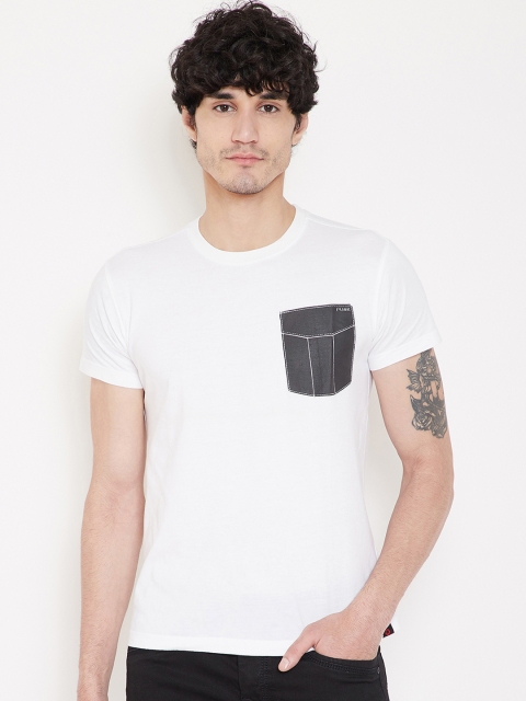 PUNK Men White Solid Round Neck T-shirt