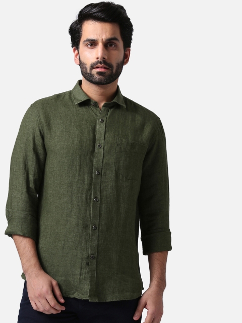 True Blue Men Green Slim Fit Solid Casual Shirt