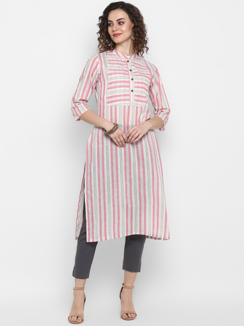Janasya Women Multicoloured Striped Straight Kurta, Multi