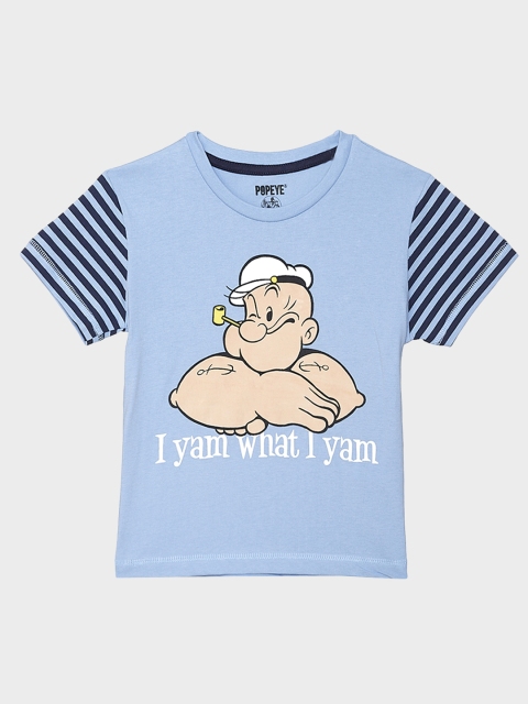 Kids Ville Boys Blue Popeye Printed Round Neck T-shirt