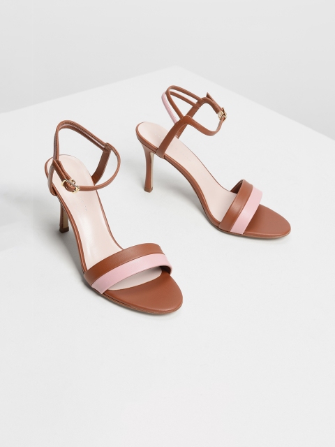 CHARLES & KEITH Women Tan Brown & Pink Colourblocked Sandals