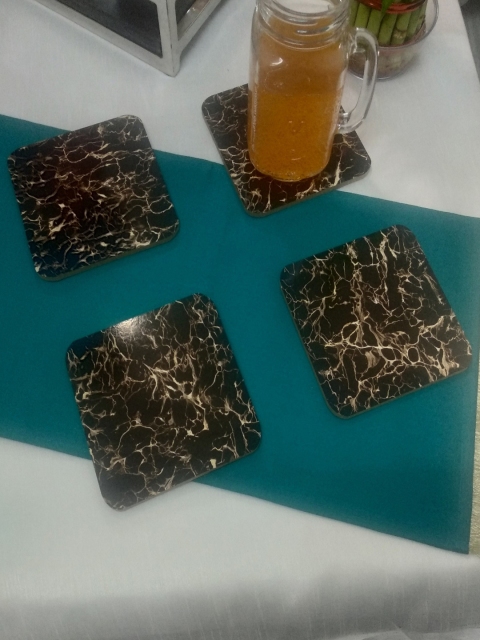 CRAYTON Unisex Set Of 4 Black Marble Design Square Bamboo Coasters